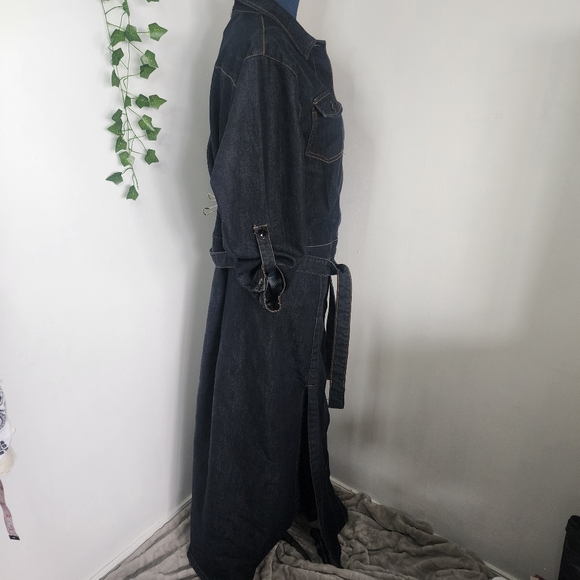 Thrill Dark Blue Denim Maxi Dress Button Down with Front Slits - Picture 5 of 11